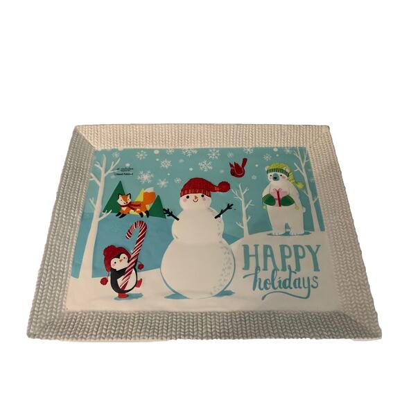 New 16" St Nicholas Square "North Pole" Porcelain Snowman Platter Hand Painted - Picture 2 of 6